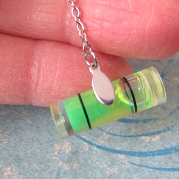 Spirit Bubble Level Long Chain Upcycled Funny Joke Earrings - Picture 3 of 4